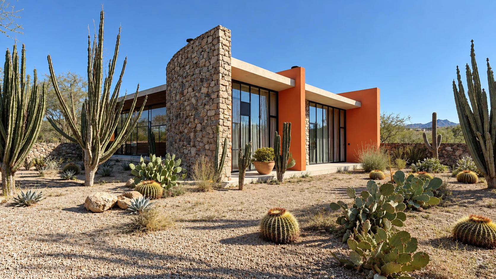 Arquitectura residencial ACV: casa desértica moderna entre cactus